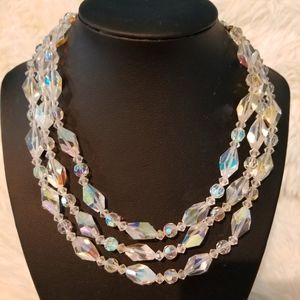 COPY - Vintage Crystal Chunky Beaded Aurora Borealis Triple Bib